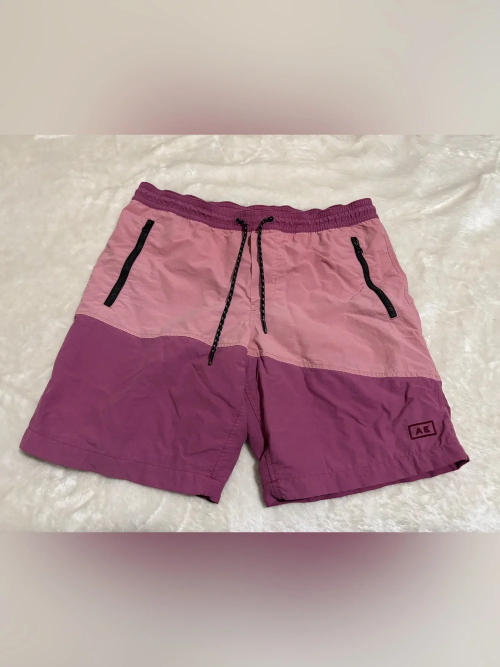 American Eagle Outfitters Two-Tone Pink Colorblock Swim Trunks